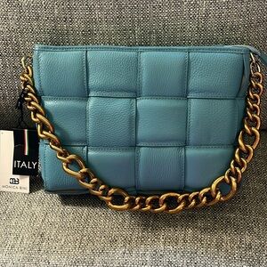 Monica Bini Made in Italy Elegant Leather Cobalt Blue Shoulder bag